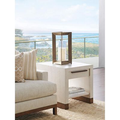 Barclay Butera Huckleberry French White Oak Wood Brass Metal 1 Drawer End Table